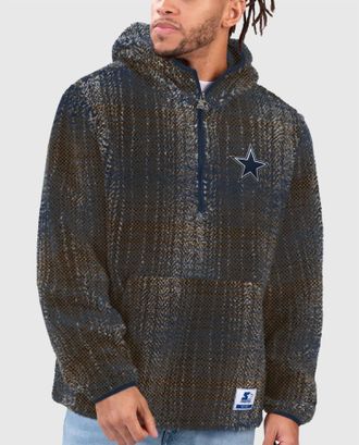 Starter Mens Dallas Cowboys Gus Plaid Sherpa Starter Pullover Jacket In Navy