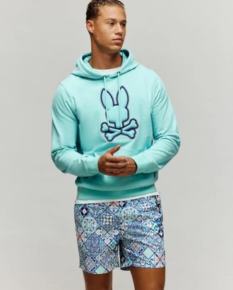 Psycho Bunny Mens Gage Patch Hoodie 405 AQUA HAZE / XXL