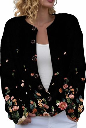 Generic Cardigan Sweaters for Women Lightweight Open Front Button Down Knitted Sweaters Ladies Floral Printed Jumper Cardigan Winter Spring Knitwear Dressy Ca