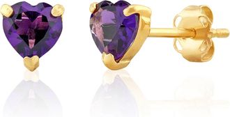 MAX + STONE 14K White or Yellow Gold 3 Prong Heart Shape Gemstone Stud Earrings
