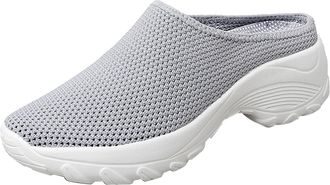 Generic Womens Clogs Knit Mesh Breathable Wedge Shoes Lightweight Platform Shoes Minimalist Solid Color Walking Sneakers Slip-on Mules Outdoor Sports Casual S