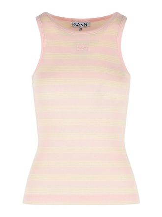 Ganni Pink Stretch Cotton Tank Top