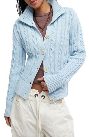 Free People Cable Stitch Cardigan in Pastel Blue at Nordstrom, Size X-Small