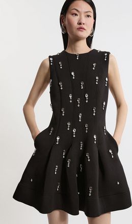 Karen Millen Petite Crystal Embellished Premium Scuba Jersey Mini Dress