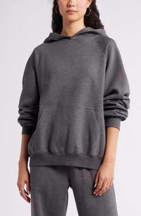 BP. Fleece Detail Oversize Raglan Hoodie in Grey Medium Charcoal Heather at Nordstrom Rack, Size Small