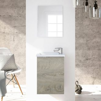 Dmora Armario Bajo Encimera Peoria, Mueble De Ba&ntilde;o Suspendido, Armario Con 1 Puerta Con Espejo Y Lavabo, Cm 40x22h58, Roble, Con Embalaje Reforzado - Dmora