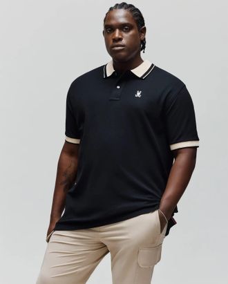 Psycho Bunny Mens Big And Tall Indigo Textured Collar Pique Polo 001 BLACK / 1XLT