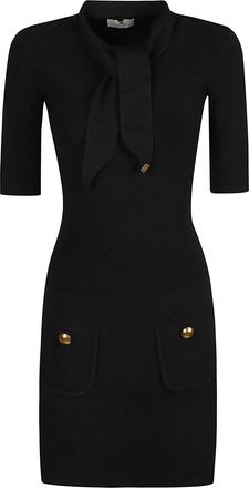 Elisabetta Franchi Fitted Mini Dress with Distinctive Nektie and Gold Accents