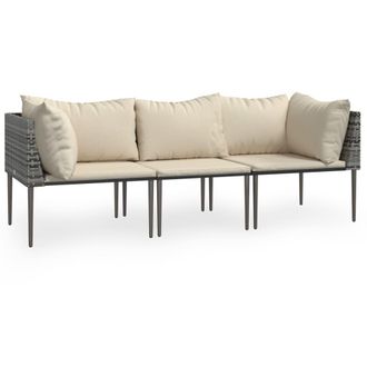vidaXL Set De Muebles De Jard&iacute;n 3 Pzas Y Cojines Rat&aacute;n Sint&eacute;tico Gris Vidaxl