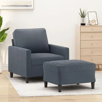 vidaXL Sill&oacute;n Con Taburete Terciopelo Gris Oscuro 60 Cm Vidaxl