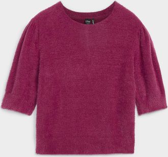 Icone Womens Chenille knit puff-sleeve sweater