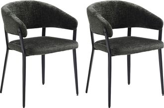 Vente-Unique Juego de 2 sillas con reposabrazos de tela y metal negro - Verde - AVRELA