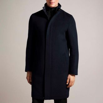 Ted Baker Heren Ted Baker Ederson Wollen Blend Trechterhals Mantel in Navy