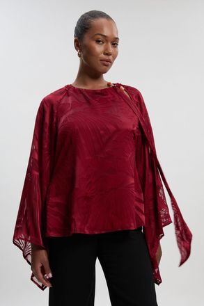 Karen Millen Womens Plus Size Devoure Flared Sleeve Woven Blouse With Trim Detail - Burgundy Viscose - Size 20 UK