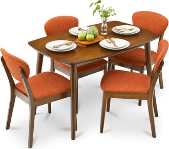 Best Choice Products 5-Piece Compact Wooden Mid-Century Modern Dining Set w/ 4 Chairs, Padded Seat & Back