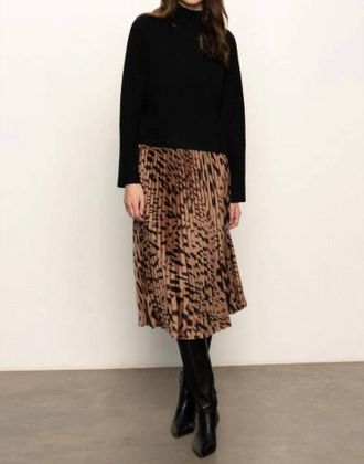 Sanctuary Nostalgia Leopard Pleated Midi Skirt In Mocha Leo