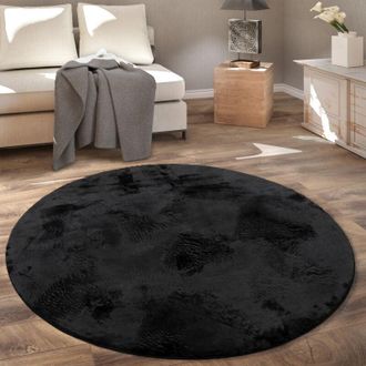 Paco Home Tappeto Rotondo Soggiorno, Morbido Moderno Finta Pelliccia Soffice Pelo Lungo ø 200 cm tondo, Nero - Paco Home