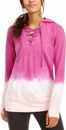 Ideology Womens Activewear Ombre Tie Dye Lace Up Hoodie In Passion Berry