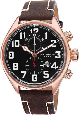 Akribos XXIV Essential Chronograph Black Dial Brown Leather Mens Watch