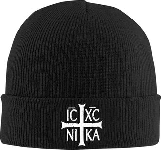 Generic Knitted Hat Ic Xc Nika Cross Christogram Orthodox Eastern Christianityity Stylish Knitted Beanie Cap Baggy Winter Hat for Hiking Men Guys