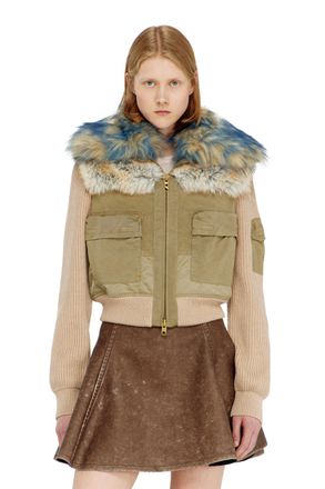 Diesel Bomber jacket with rib-knit and plush trims - Jackets - Woman - Beige