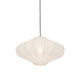 QAZQA Dise&ntilde;o L&aacute;mpara Colgante De Dise&ntilde;o Seda Blanca 50 Cm - Plu Acero /textil Redonda Adecuado Para Led Max. 1 X 10 Watt - Qazqa