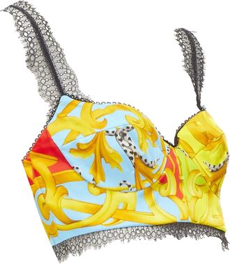 Versace print lace boned bustier top