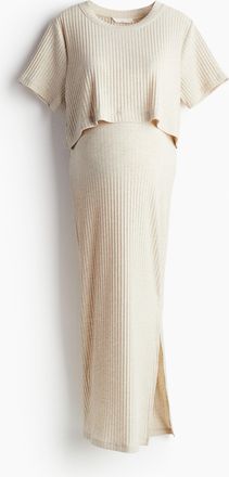 H&M MAMA Cropped T-Shirt und Bleistiftjupe - Beige