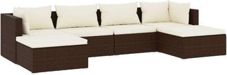 vidaXL Set Muebles De Jard&iacute;n 6 Piezas Y Cojines Rat&aacute;n Sint&eacute;tico Marr&oacute;n Vidaxl