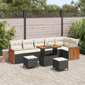 vidaXL Vidaxl - Conjunto De Sof&aacute; De Jard&iacute;n 9 Pcs Negro Y Crema 90 X 55 X 71 Cm