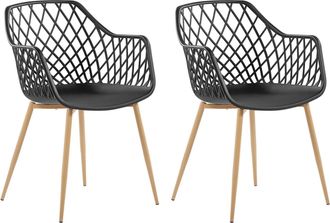 Beliani Conjunto De 2 Sillas De Comedor Negro Madera Clara Sint&eacute;tico Respaldo Red Nashua