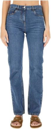 Etro Jeans met logo-borduurwerk - Dames - Regular Fit Jeans - Blauw - W28 - Katoen - Jeans
