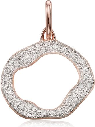 Monica Vinader Rose Gold Riva Circle Diamond Pendant Charm Diamond