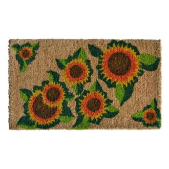 Imports Decor Happy Sunflowers Coir Doormat, Handwoven Coconut Fiber Door Mat with Floral Pattern for Indoor Outdoor Use