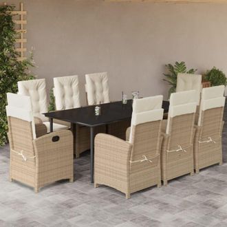 vidaXL Set Comedor De Jard&iacute;n 9 Pzas Con Cojines Rat&aacute;n Sint&eacute;tico Beige Vidaxl