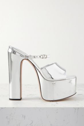 Valentino Garavani Mule Con Plateau In Pelle Effetto Specchio Tan-go 155 - Argento