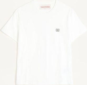 Valentino Cotton T-Shirt With VLogo Patch Man IVORY 3XL