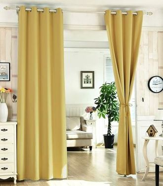 Woltu Woltu Tenda Oscurante Con Occhielli Tende Drappeggi Opache Finestra 135 X 245 Cm 2x Giallo,tenda Senza Cinghie
