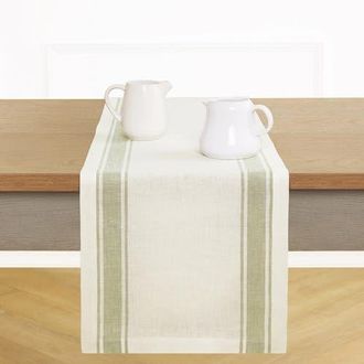 Solino Home Linen Table Runner for Dining Table, Holiday and Everyday Table Decor - Country Stripe in Cream at Nordstrom, Size Xx-Small