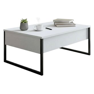 Dmora Mesa De Caf&eacute; Canis, Mesa De Centro Baja, Revistero Para Sof&aacute;, Estante De La Sala De Estar, 90x60h40 Cm, Blanco Y Negro, Con Embalaje Reforzado - Dmora