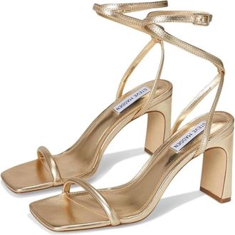 Steve Madden Womens Steve Madden Eryka Sandals Gold Leather Square Toe Ankle Strap ZOGG2086