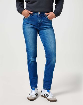 Wrangler Slim-fit-Jeans WRANGLER WRANGLER Jeans Piper, Damen, Gr. 26, L&auml;nge 32, blau, Obermaterial: 99% Baumwolle CO. 1% Elasthan EL., Jeans Slim-fit-Jeans