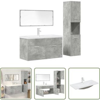vidaXL Armadietto lavello - Set Mobili da Bagno 4 pz Grigio Cemento in Legno Multistrato
