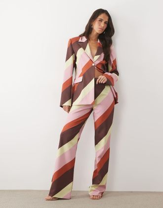 Asos pantaloni da abito sartoriali coordinati a righe marcate-Multicolore