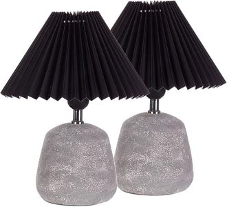 Beliani Beliani - Conjunto de 2 lámparas de mesa de cerámica mesita de noche pantalla sintética de cúpula plisada gris y negro Zeyi