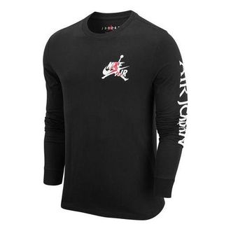 Air Jordan Mens Air Jordan Logo Printing Round Neck Long Sleeves Black T-Shirt DN1447-010