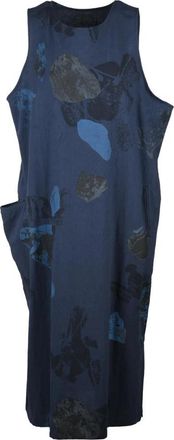 Yohji Yamamoto Scamiciata Asimmetrica Midi Jurk - Dames - Casual kleedjes - Blauw - S - Katoen - Kleedjes