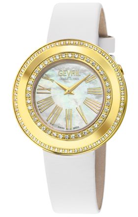 Gevril Group WoMens Gandria Swiss Diamond White MOP Dial, Genuine Italian Made Leather Watch - One Size