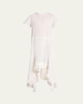 sacai Short-Sleeve Pleated Handkerchief Midi Dress