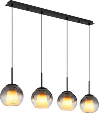 Globo Lighting Globo Barry Lámpara colgante de techo con forma de barra, esferas negras mate, pantalla de cristal ahumado, 4 bombillas E27